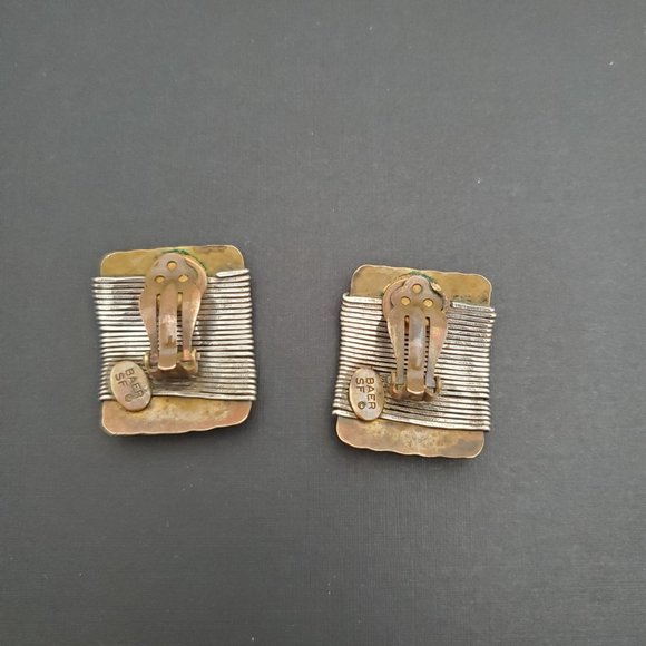 Marjorie Baer SF Brutalist Clip On Earring Mixed Metal Gold Silver - Picture 2 of 5